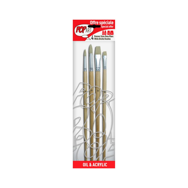 Sada 4 štetcov White bristle (2 ploché + 2 guľaté) Sada 4 štetcov White bristle (2 ploché + 2 guľaté)
