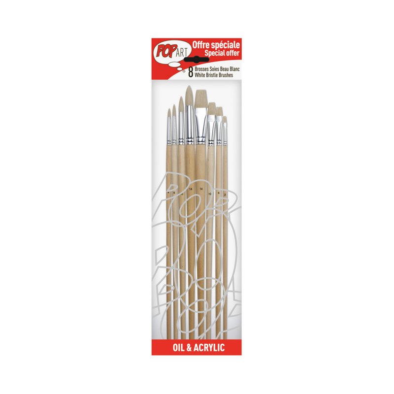 Sada 8 štetcov White bristle (4 ploché + 4 guľaté) Sada 8 štetcov White bristle (4 ploché + 4 guľaté)